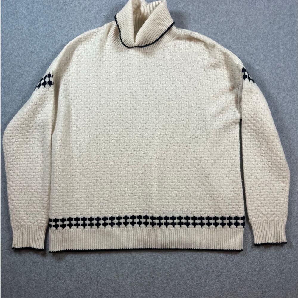 Magaschoni Cashmere Turtleneck Sweater Cream Black Women’s Large EUC